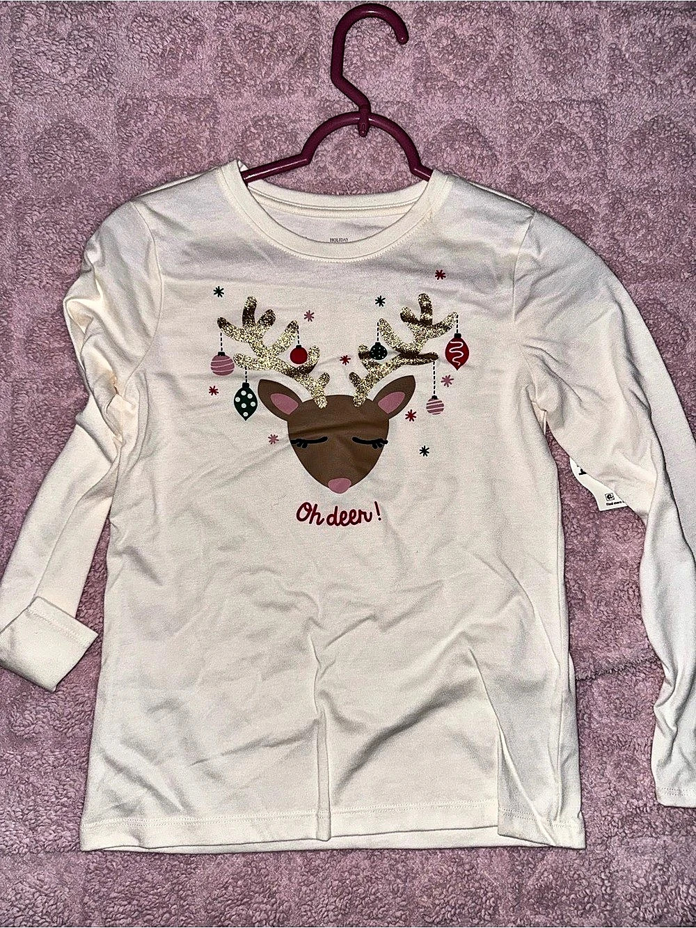 Cat & Jack Reindeer Graphic Long Sleeve Top in White